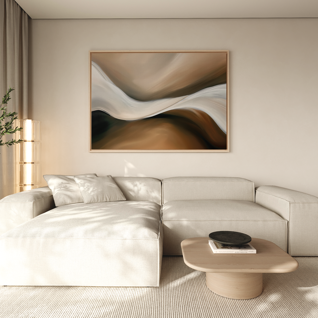 Whispering Banks at Dawn – earthy brown abstract canvas wall art print by Aspire Prints