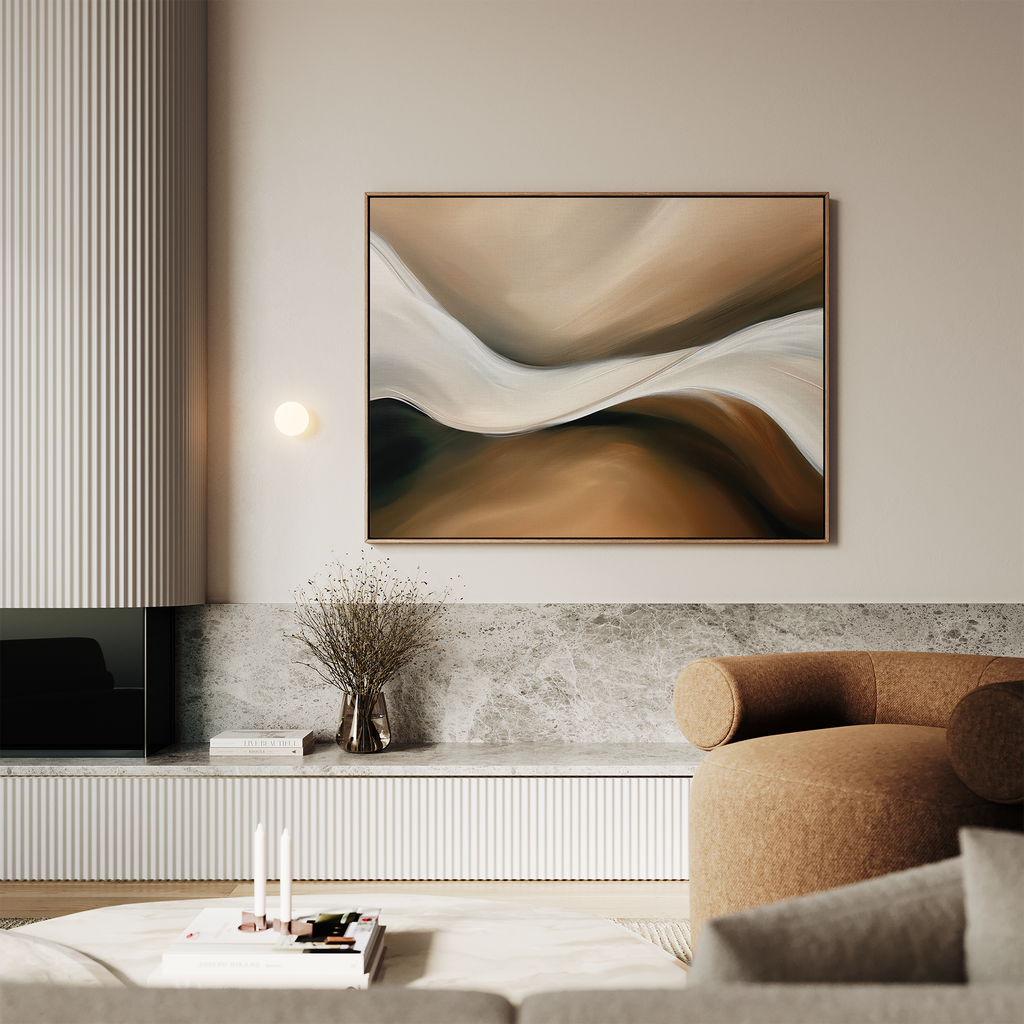 Whispering Banks at Dawn – earthy brown abstract canvas wall art print by Aspire Prints