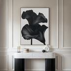 Midnight Petal Whisper – black botanical canvas wall art print by Aspire Prints
