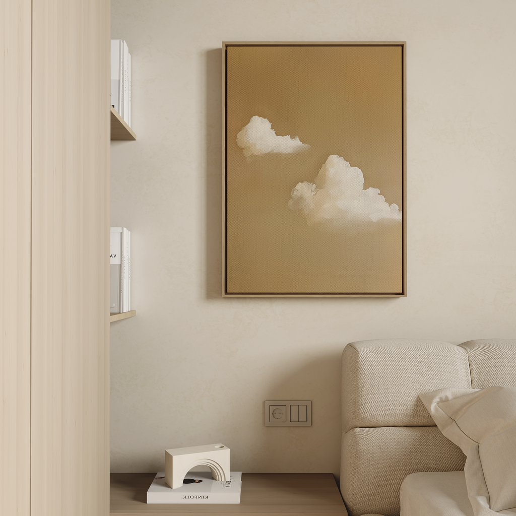 Whispering Clouds – beige and white cloud canvas wall art print by Aspire Prints