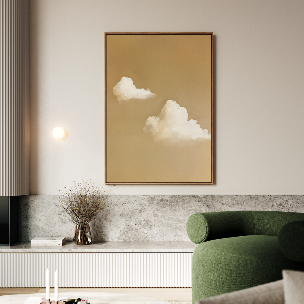 Whispering Clouds – beige and white cloud canvas wall art print by Aspire Prints