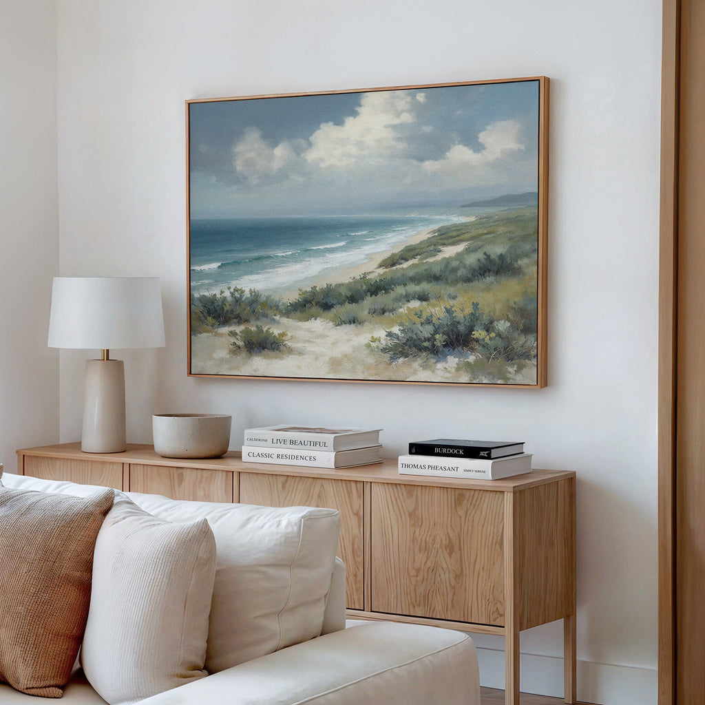 Where Tides Meet Dunes – blue vintage canvas wall art print by Aspire Prints