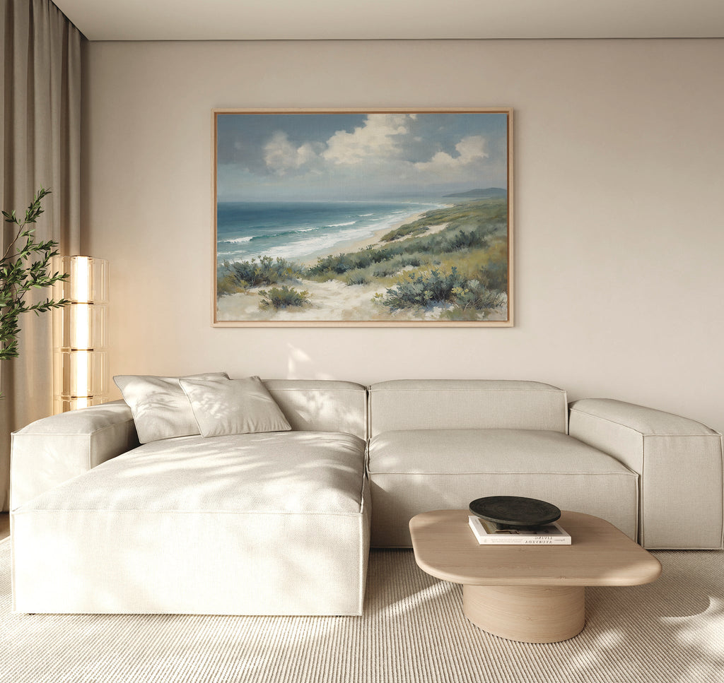 Where Tides Meet Dunes – blue vintage canvas wall art print by Aspire Prints