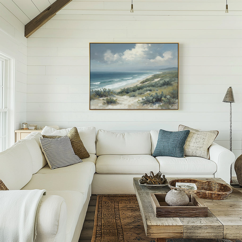 Where Tides Meet Dunes – blue vintage canvas wall art print by Aspire Prints