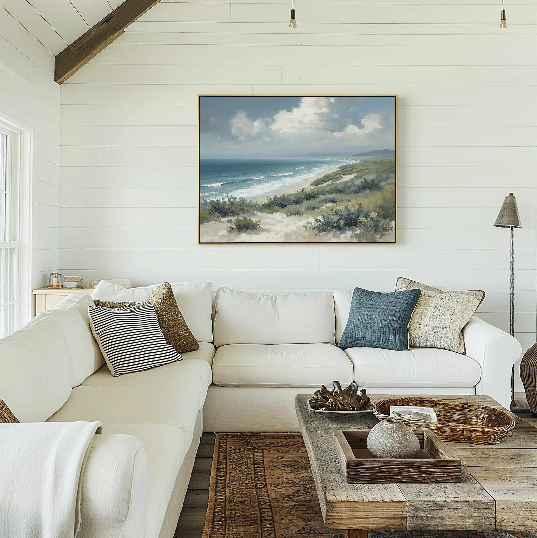Where Tides Meet Dunes – blue vintage canvas wall art print by Aspire Prints