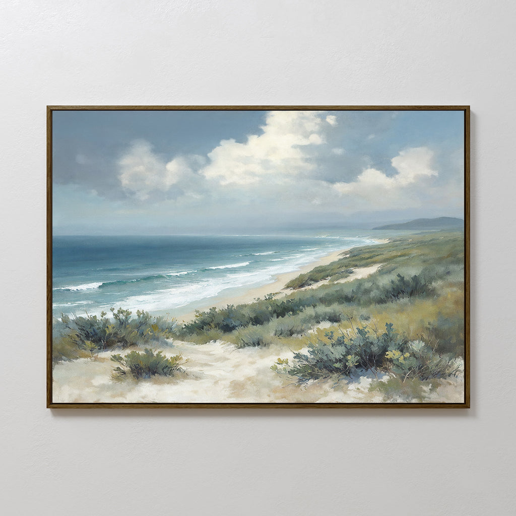 Where Tides Meet Dunes – blue vintage canvas wall art print by Aspire Prints