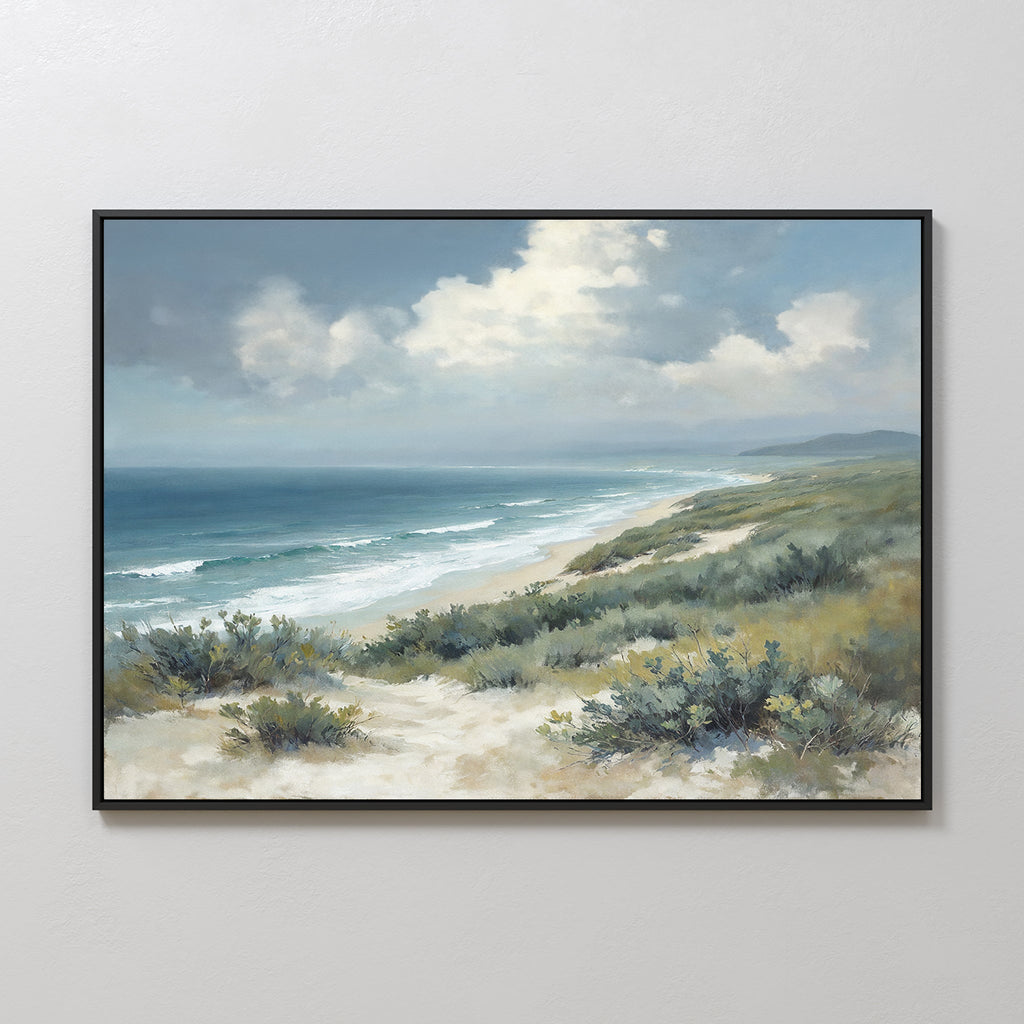 Where Tides Meet Dunes – blue vintage canvas wall art print by Aspire Prints