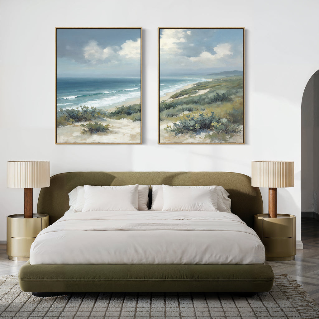 Where the Tide Meets Sky – Set of 2 Canvas Prints set of 2 – blue vintage canvas wall art by Aspire Prints