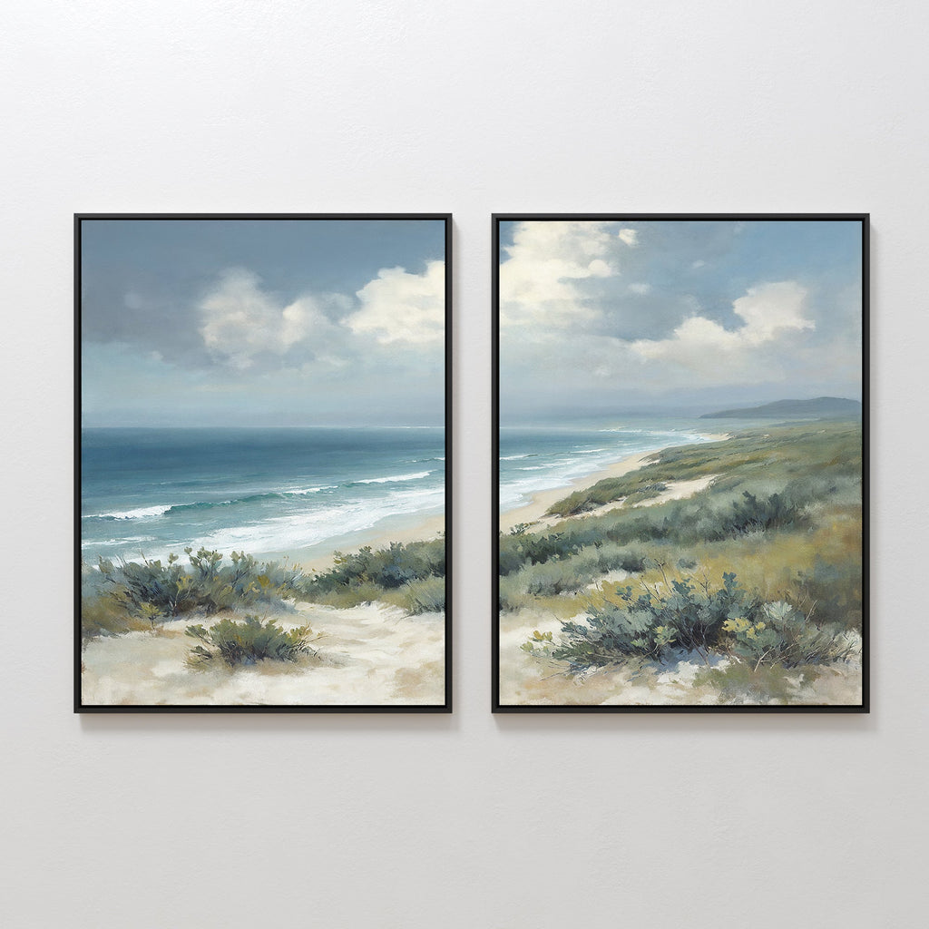 Where the Tide Meets Sky – Set of 2 Canvas Prints set of 2 – blue vintage canvas wall art by Aspire Prints