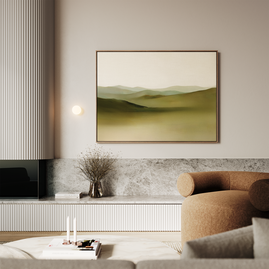 Whispering Meadows at Dawn – green landscape canvas wall art print by Aspire Prints