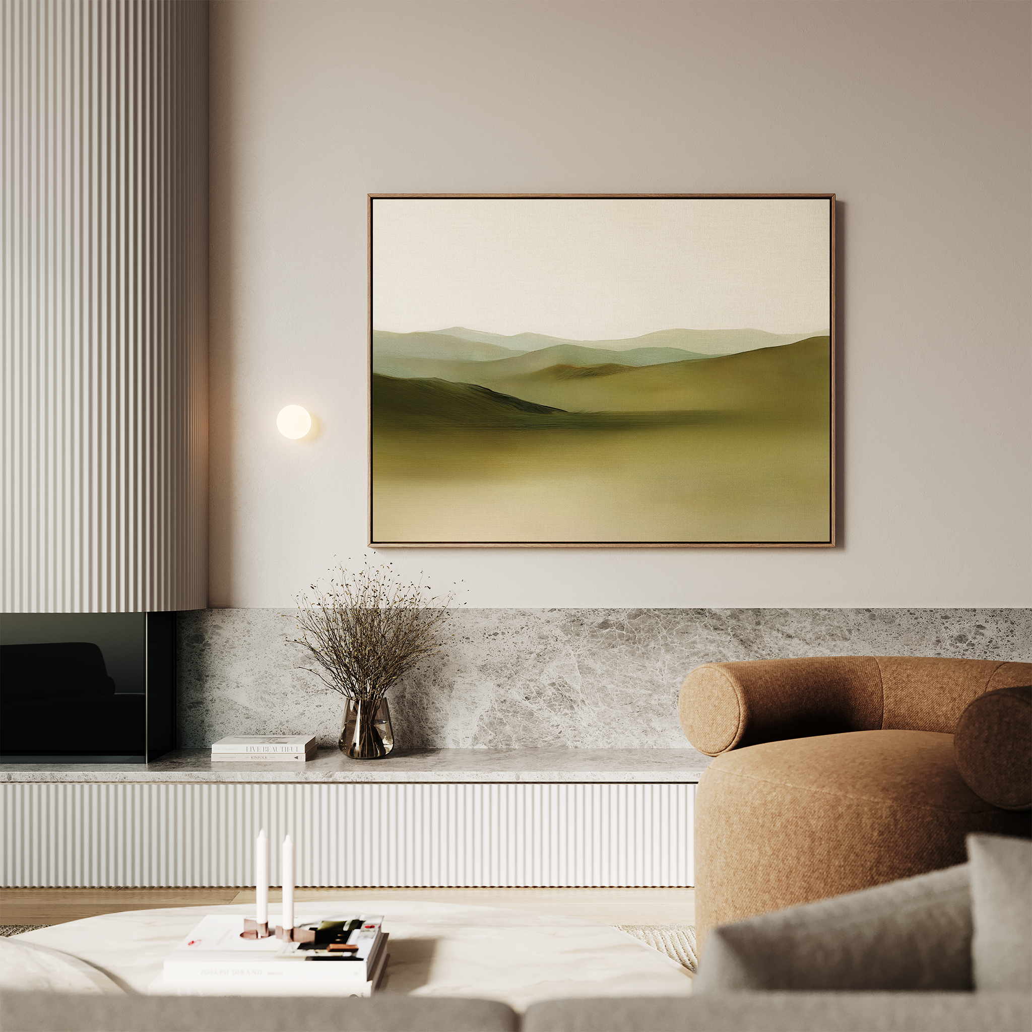 Whispering Meadows at Dawn – green landscape canvas wall art print by Aspire Prints