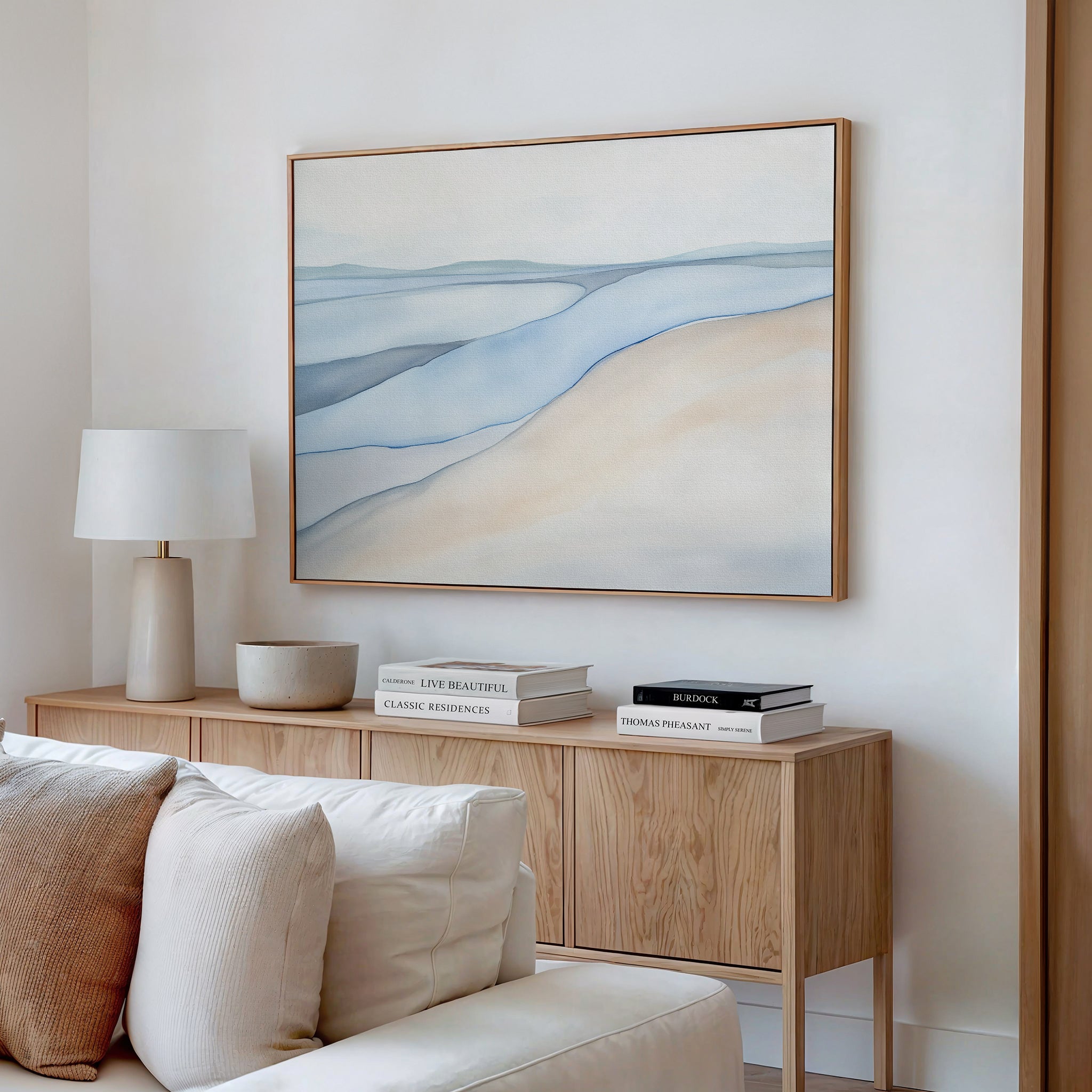 Whispering Tides Canvas Print – blue landscape canvas wall art print by Aspire Prints