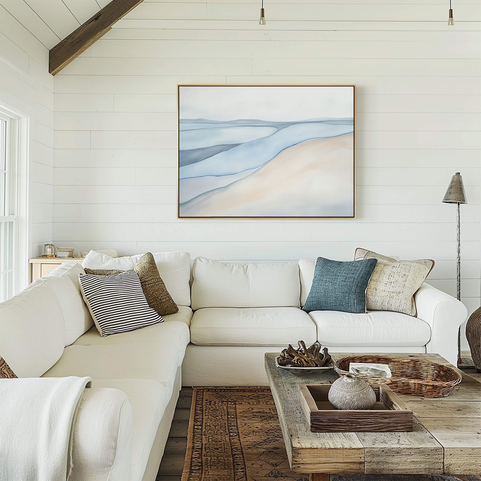 Whispering Tides Canvas Print – blue landscape canvas wall art print by Aspire Prints