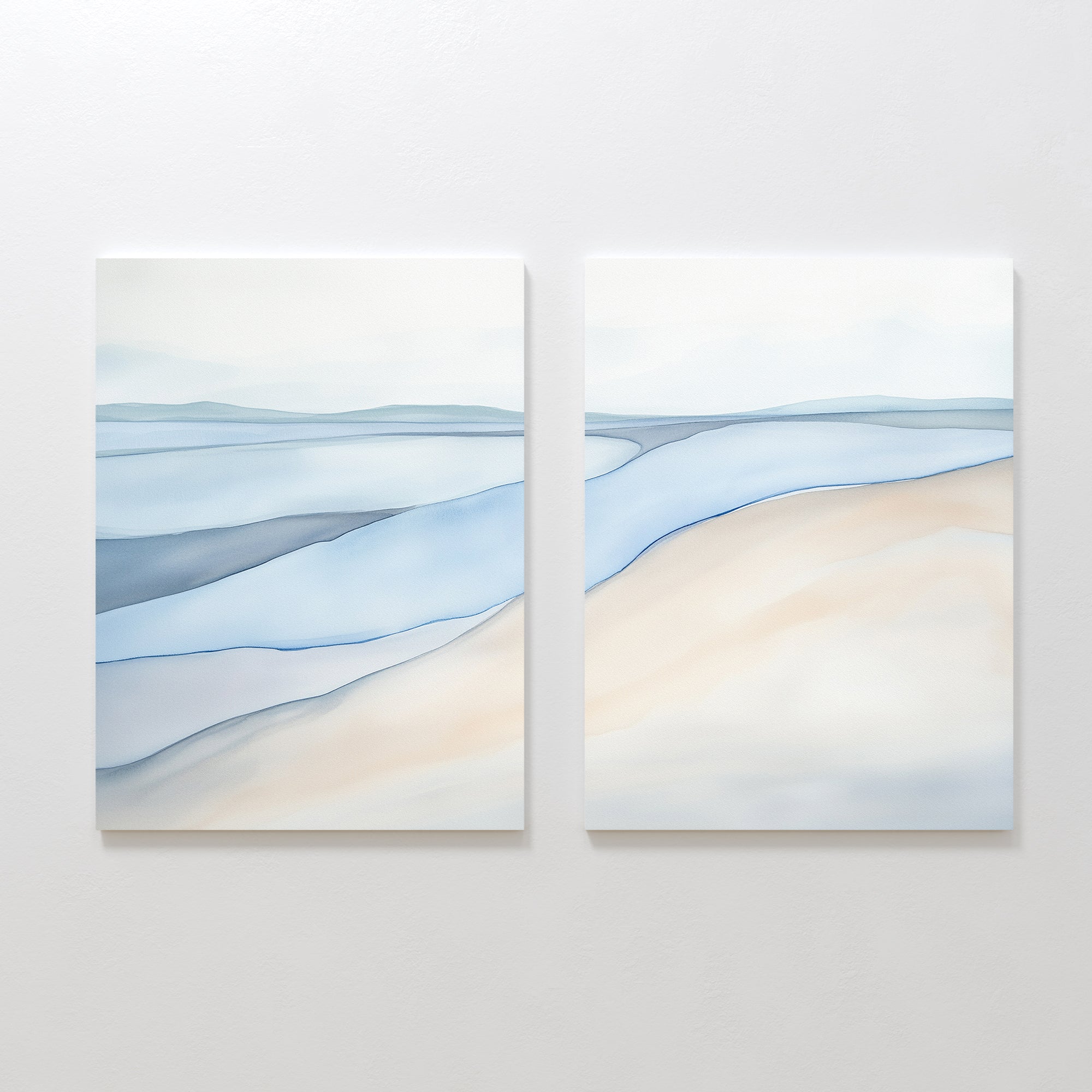 Whispering Tides Diptych – Set of 2 Canvas Prints set of 2 – blue landscape canvas wall art by Aspire Prints