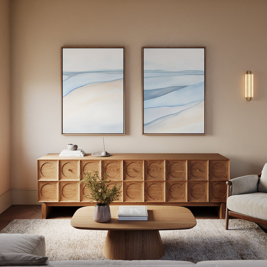 Whispering Tides Diptych – Set of 2 Canvas Prints set of 2 – blue landscape canvas wall art by Aspire Prints