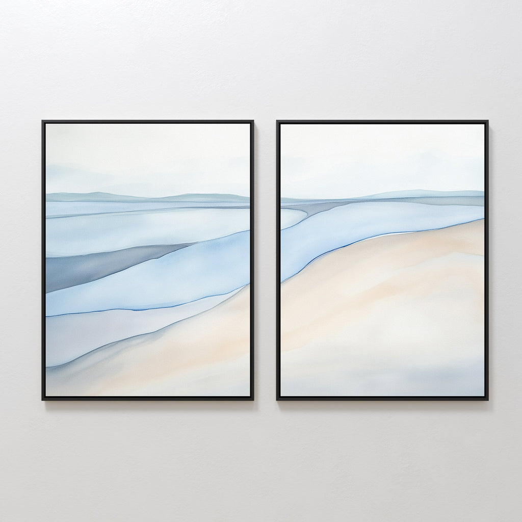 Whispering Tides Diptych – Set of 2 Canvas Prints set of 2 – blue landscape canvas wall art by Aspire Prints