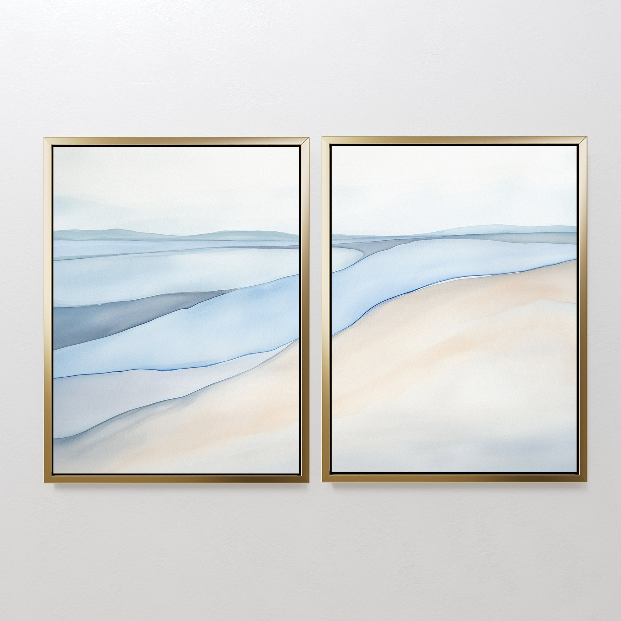 Whispering Tides Diptych – Set of 2 Canvas Prints set of 2 – blue landscape canvas wall art by Aspire Prints