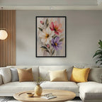 Pastel Bouquet Canvas Art - Vertical – Black Floating Frame in room setting