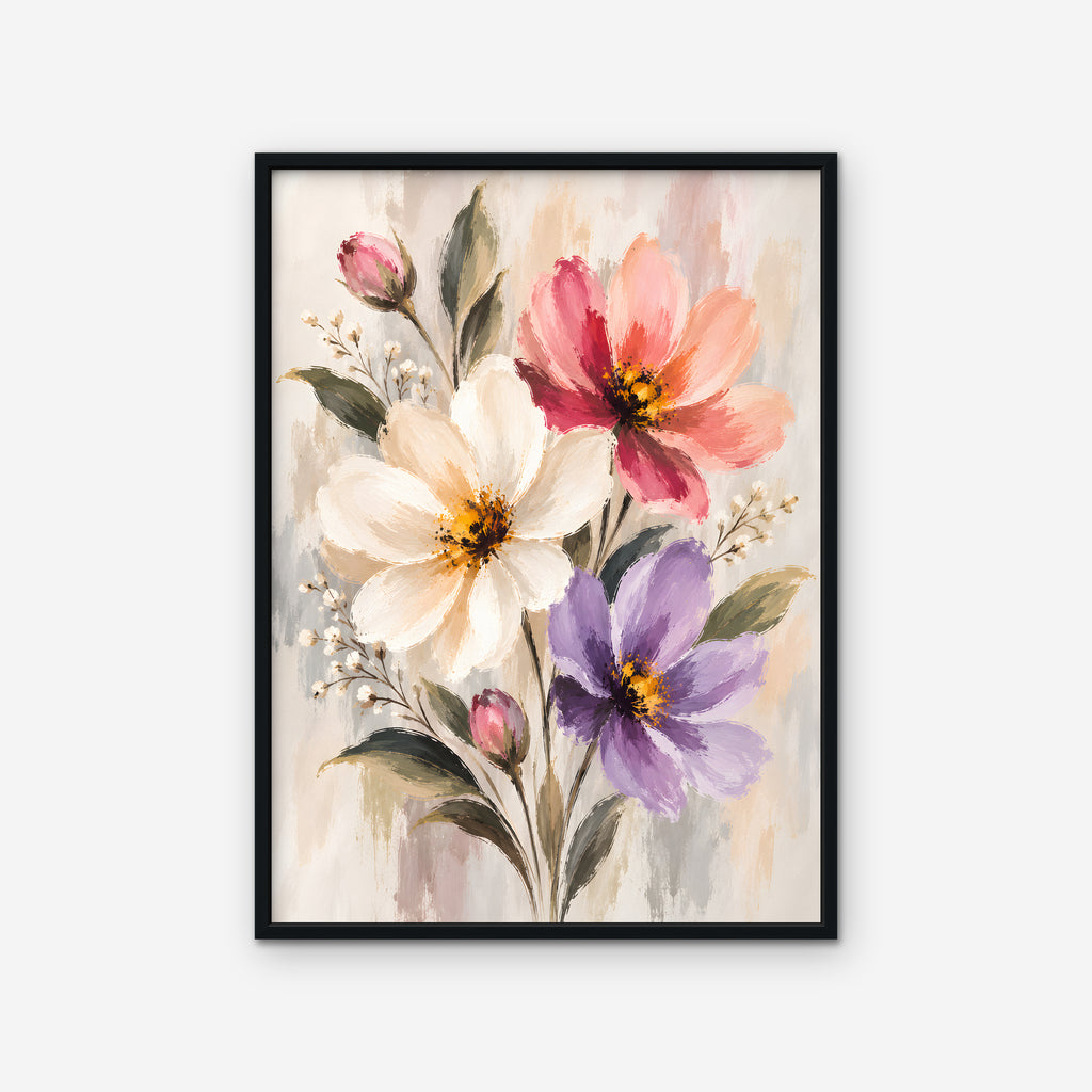 Pastel Bouquet Canvas Art - Vertical – Black Floating Frame on white background