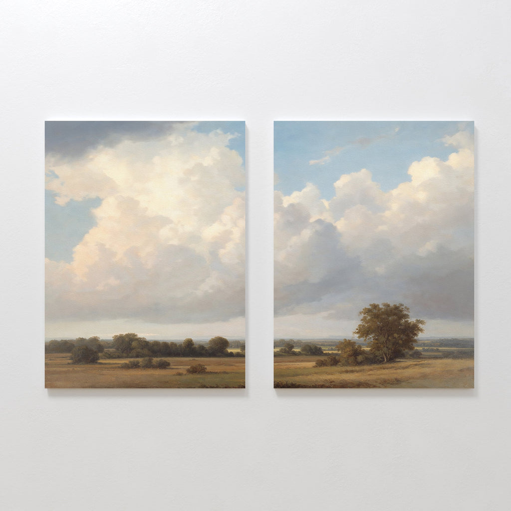 Fields of Golden Hush – Set of 2 Canvas Prints set of 2 – green cloud canvas wall art by Aspire Prints