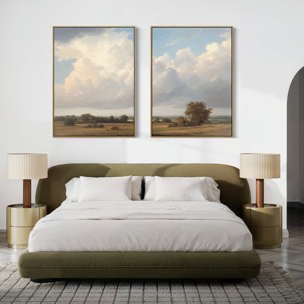 Fields of Golden Hush – Set of 2 Canvas Prints set of 2 – green cloud canvas wall art by Aspire Prints