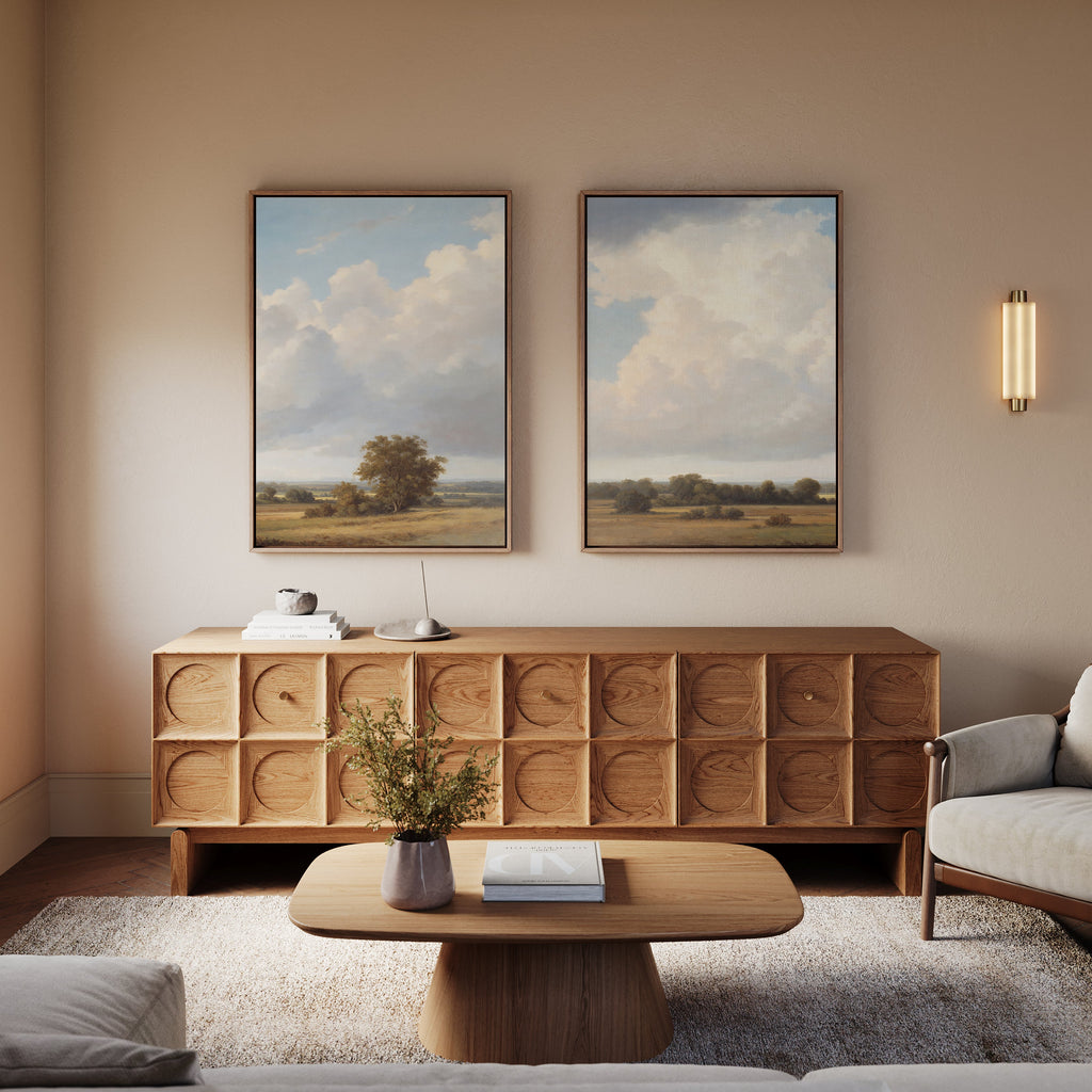 Fields of Golden Hush – Set of 2 Canvas Prints set of 2 – green cloud canvas wall art by Aspire Prints