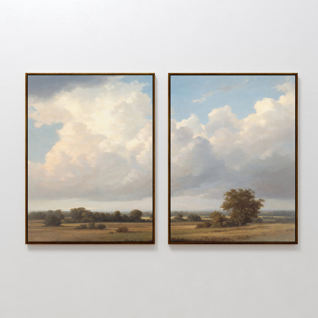 Fields of Golden Hush – Set of 2 Canvas Prints set of 2 – green cloud canvas wall art by Aspire Prints