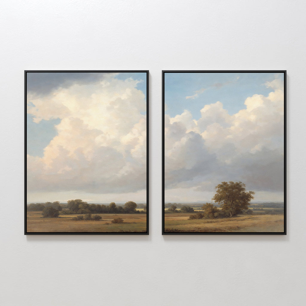 Fields of Golden Hush – Set of 2 Canvas Prints set of 2 – green cloud canvas wall art by Aspire Prints