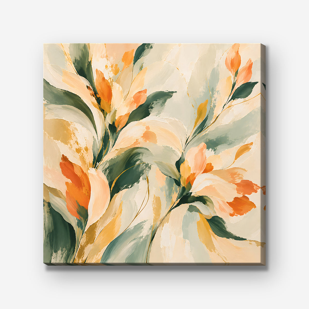 Peach and Sage Blossoms Canvas Art - Square – Stretched Canvas Only on white background