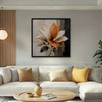 Peach Magnolia Canvas Art - Square – Black Floating Frame in room setting