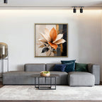 Peach Magnolia Canvas Art - Square – Gold Floating Frame in room setting