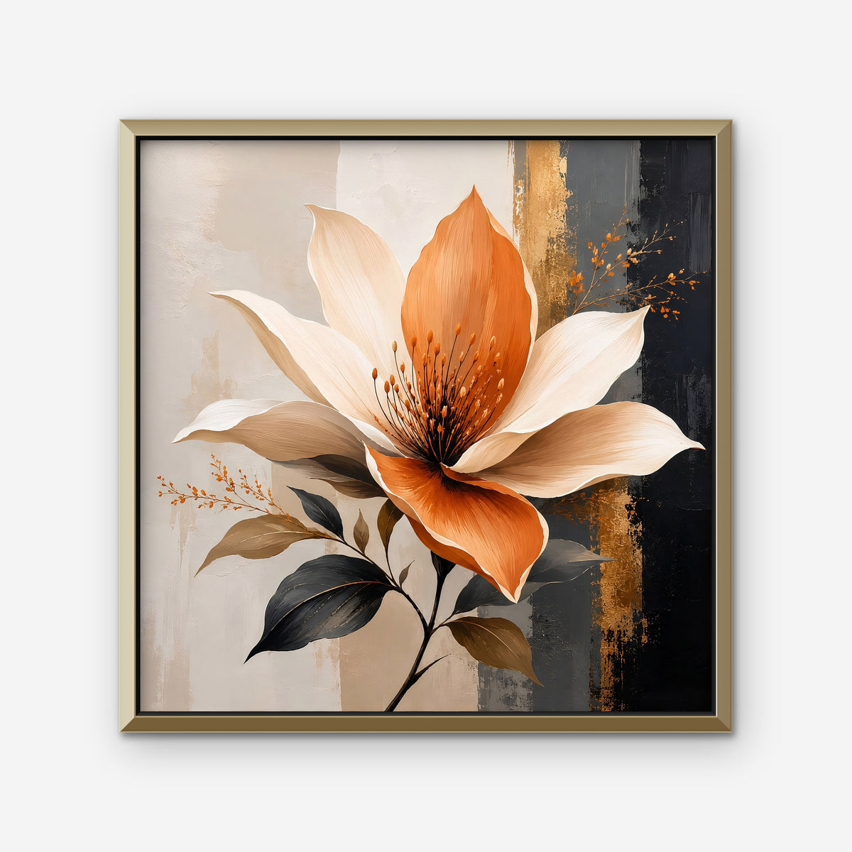 Peach Magnolia Canvas Art - Square – Gold Floating Frame on white background