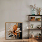 Peach Magnolia Canvas Art - Square – Oak Floating Frame in room setting