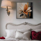 Peach Magnolia Canvas Art - Square – Silver Floating Frame in room setting