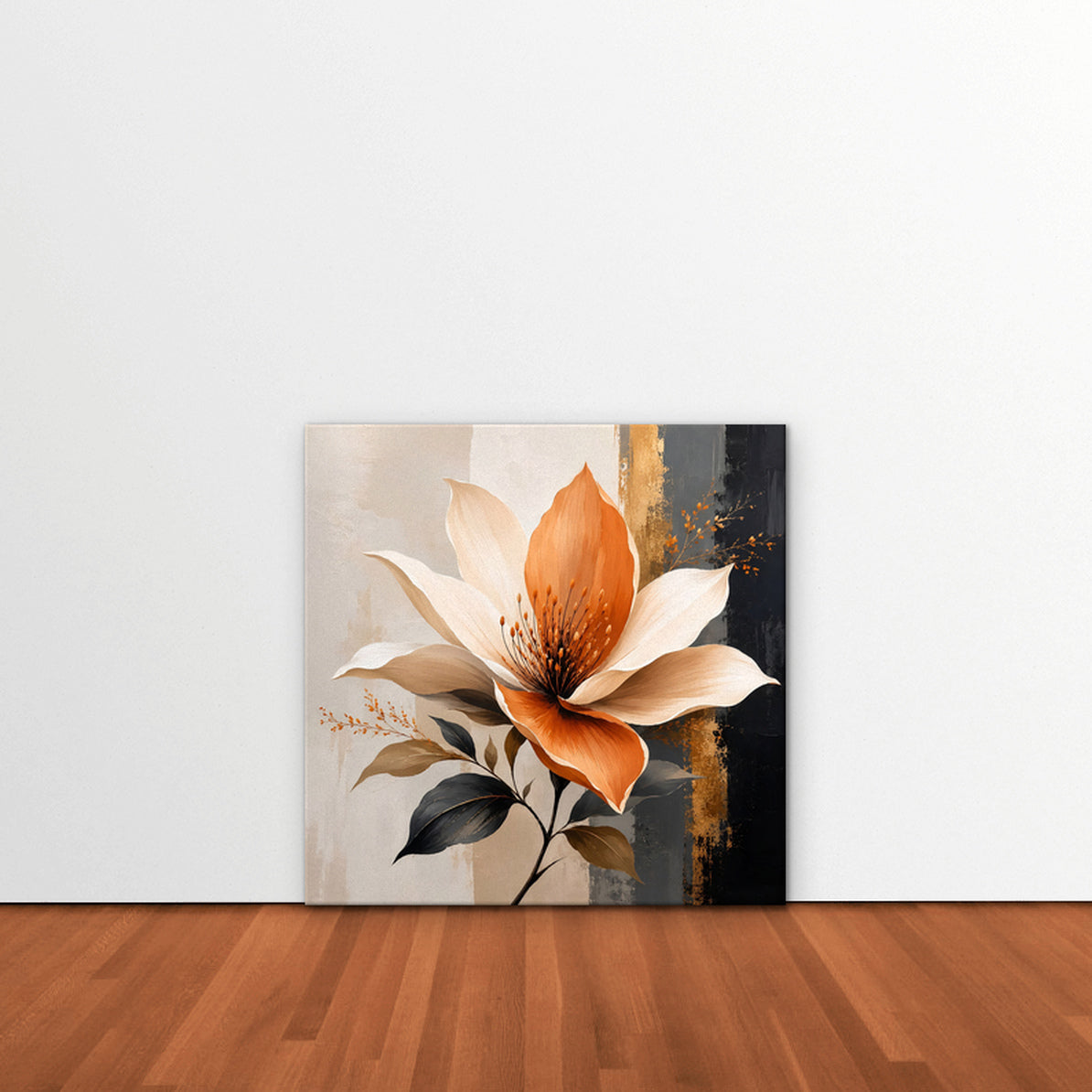 Peach Magnolia Canvas Art - Square – Stretched Canvas Only in room setting