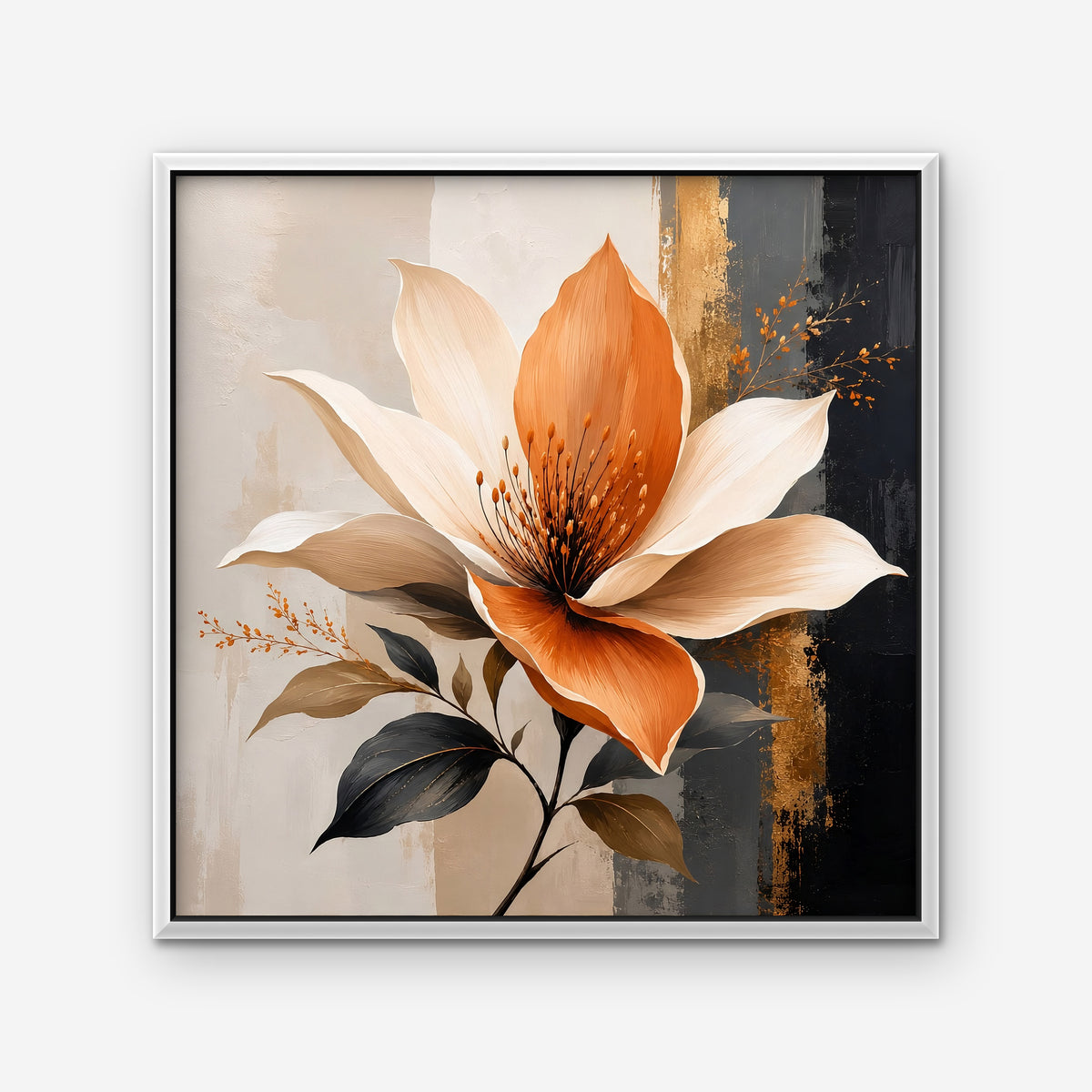 Peach Magnolia Canvas Art - Square – White Floating Frame on white background