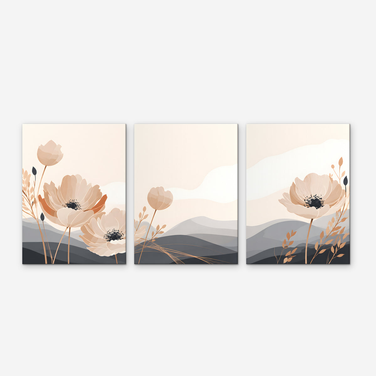 Peach Poppy Hills Canvas Art - Set of 3 – Stretched Canvas Only on white background
