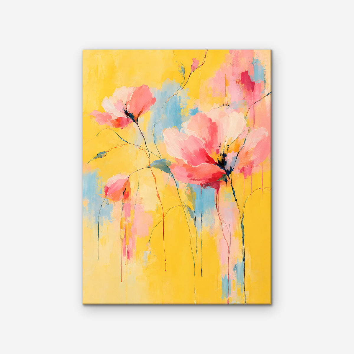 Pink Poppies on Yellow Canvas Art - Vertical – Stretched Canvas Only on white background