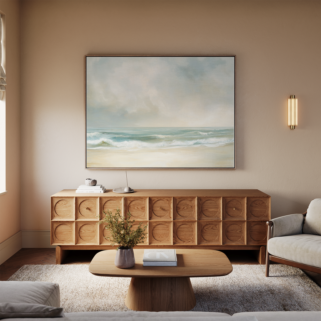 Whispering Tides at Dawn – blue vintage canvas wall art print by Aspire Prints