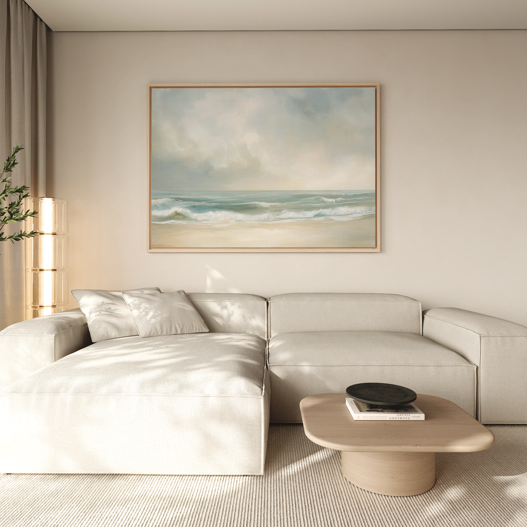 Whispering Tides at Dawn – blue vintage canvas wall art print by Aspire Prints