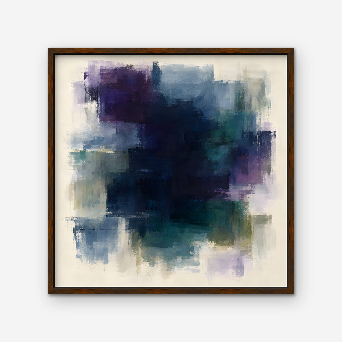 Plum and Navy Haze Canvas Art - Square – Walnut Floating Frame on white background