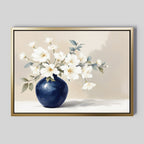 Whispering Petals in Midnight Bloom – blue botanical canvas wall art print by Aspire Prints