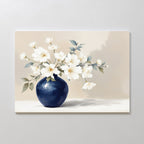 Whispering Petals in Midnight Bloom – blue botanical canvas wall art print by Aspire Prints