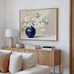 Whispering Petals in Midnight Bloom – blue botanical canvas wall art print by Aspire Prints