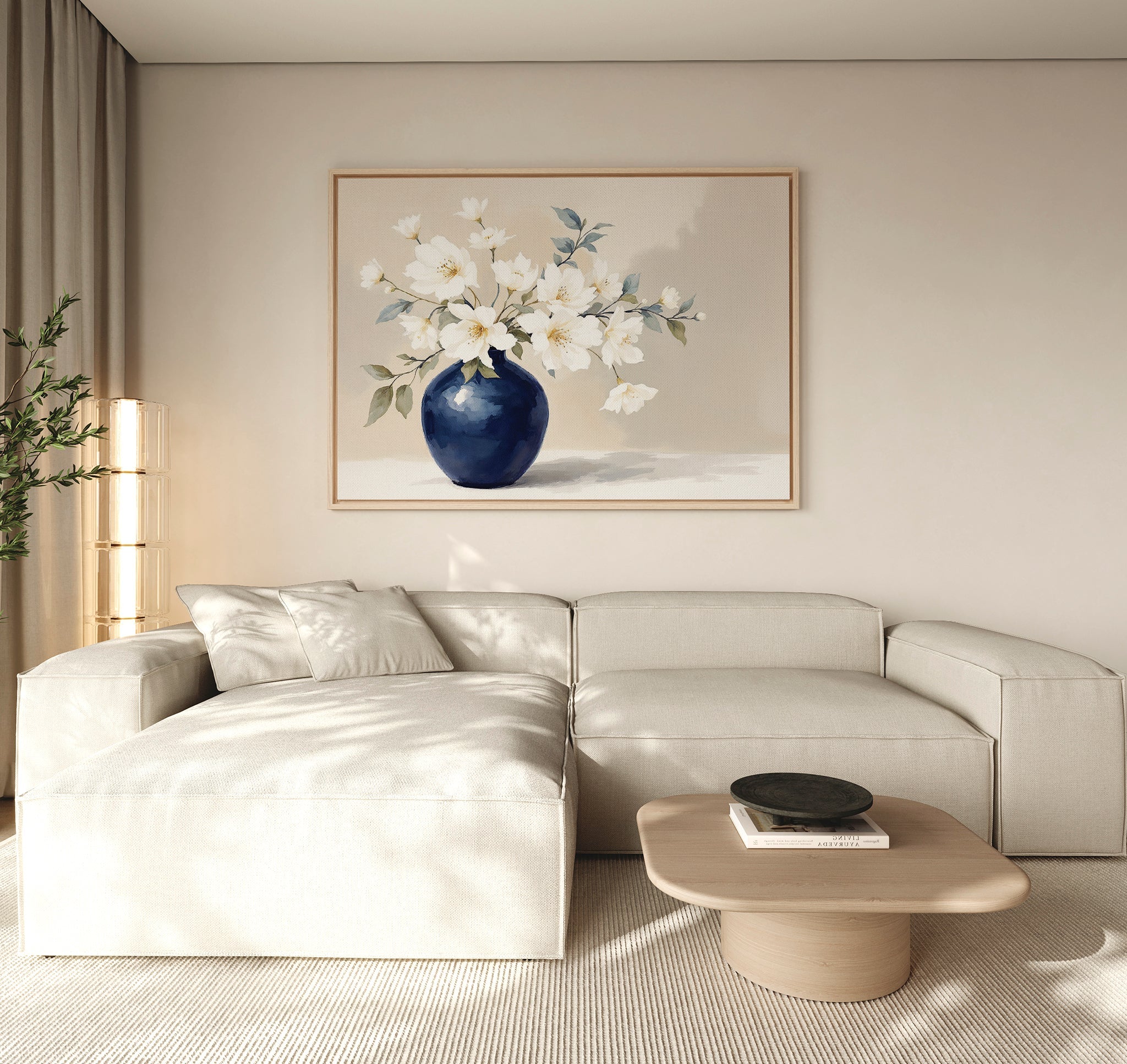 Whispering Petals in Midnight Bloom – blue botanical canvas wall art print by Aspire Prints