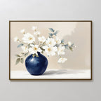 Whispering Petals in Midnight Bloom – blue botanical canvas wall art print by Aspire Prints