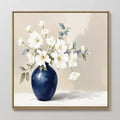 Whispering Petals in Midnight Bloom – blue botanical canvas wall art print by Aspire Prints
