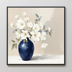 Whispering Petals in Midnight Bloom – blue botanical canvas wall art print by Aspire Prints