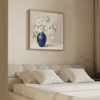 Whispering Petals in Midnight Bloom – blue botanical canvas wall art print by Aspire Prints