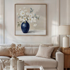 Whispering Petals in Midnight Bloom – blue botanical canvas wall art print by Aspire Prints